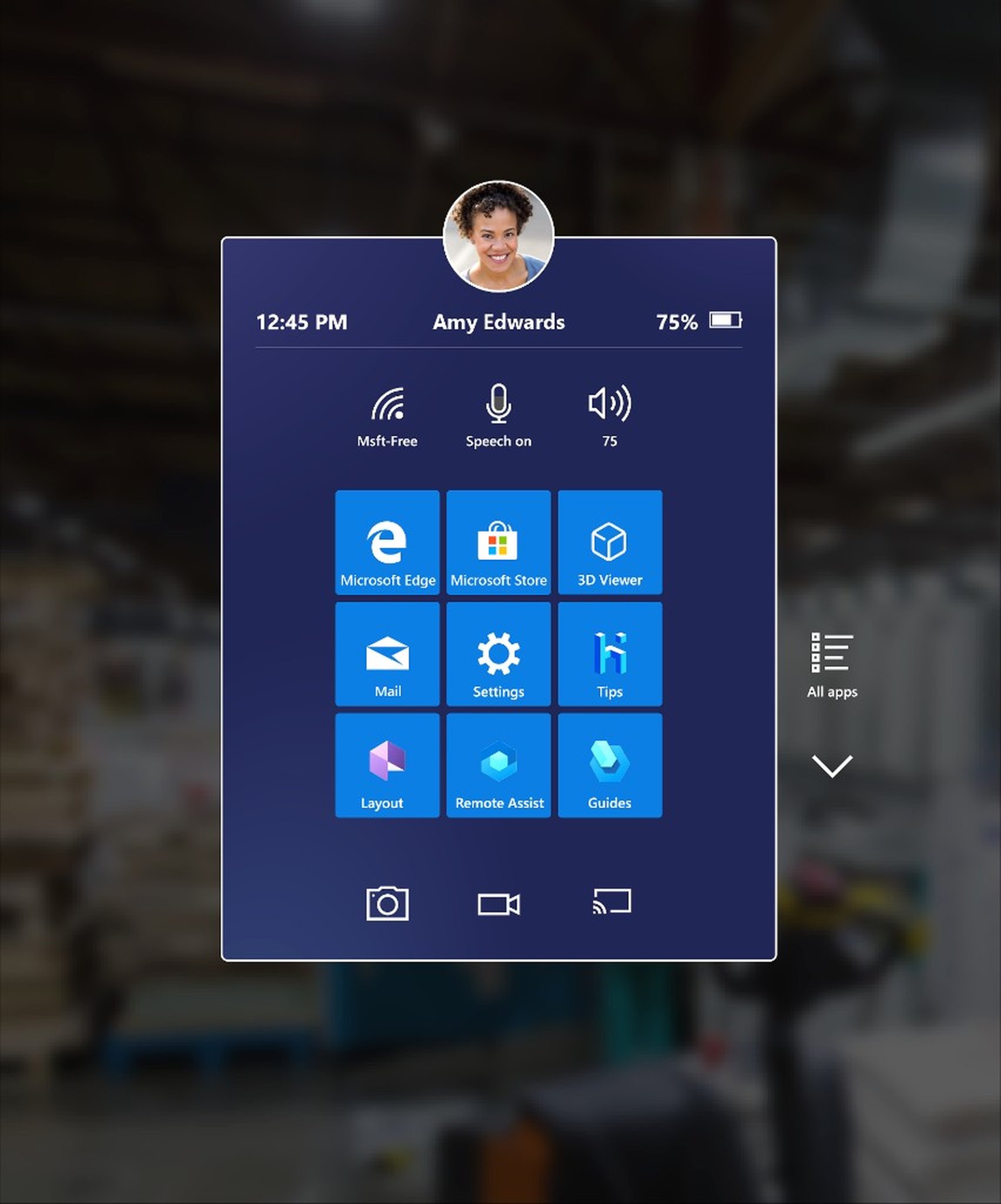 HoloLens 2 Start menu with Microsoft Store