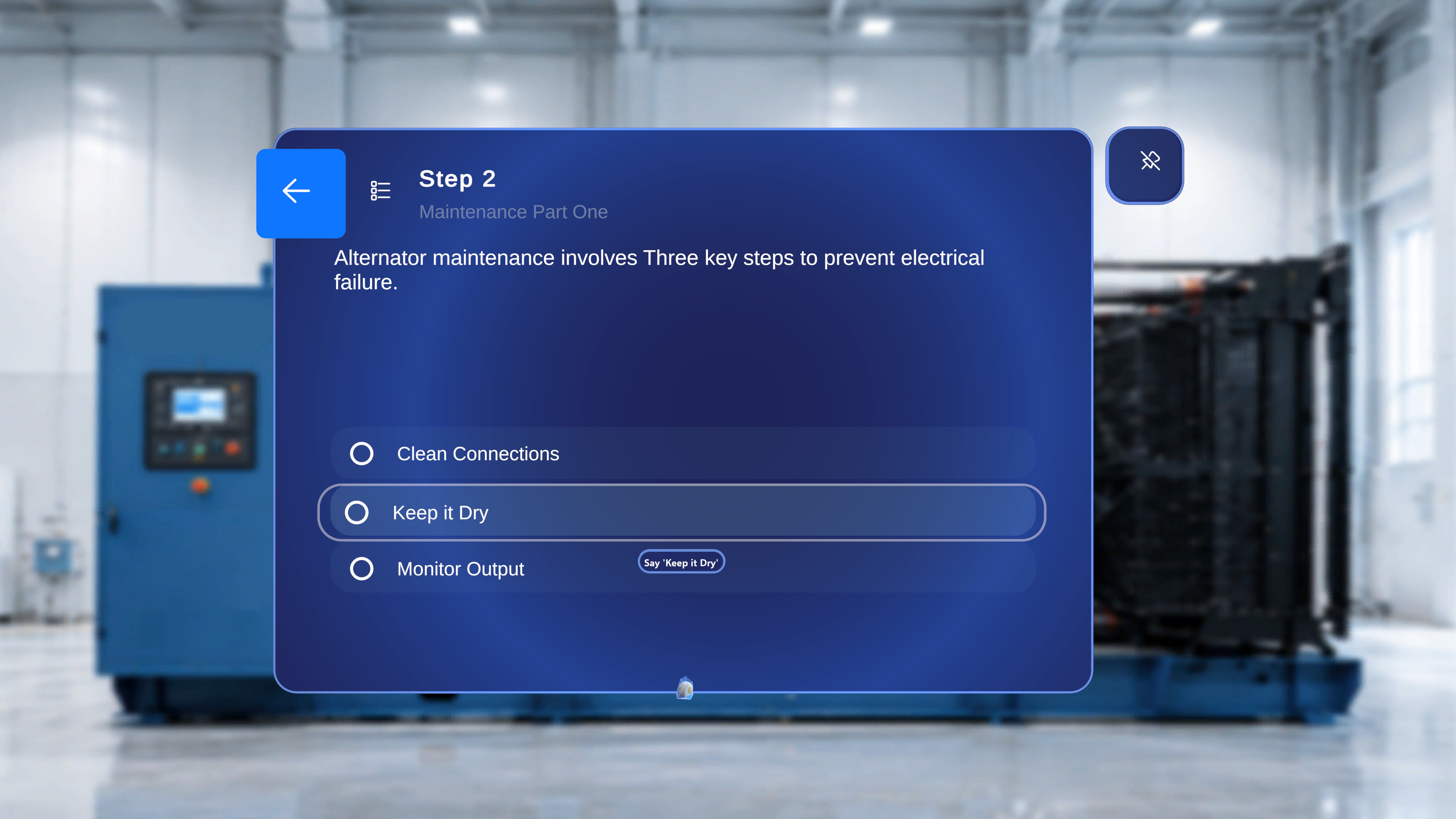 A choice step showing multiple option labels; each label acts as its own voice command