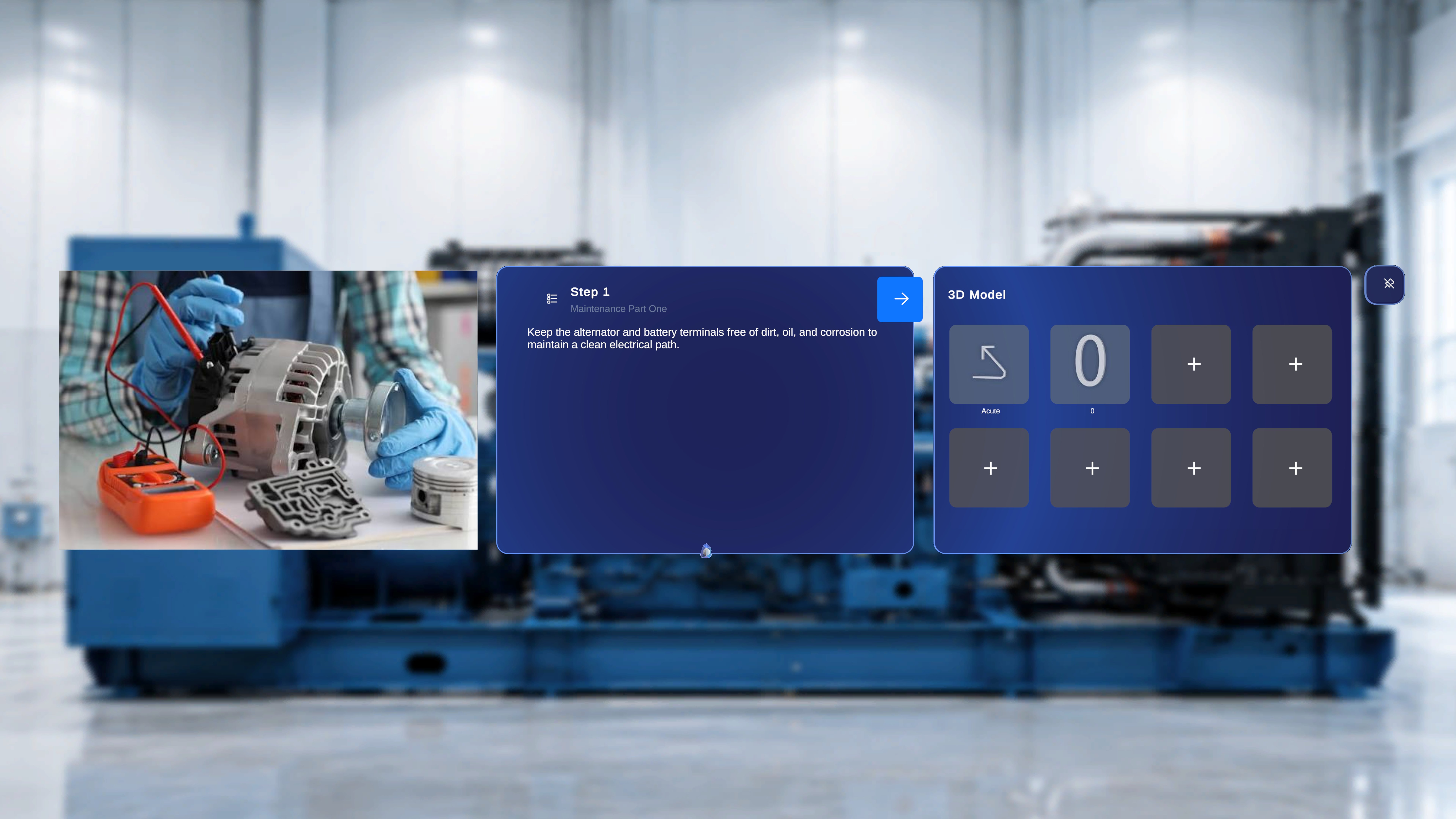 Author-mode procedure view showing the Media panel, main step panel, and an empty 3D Model panel on the right.