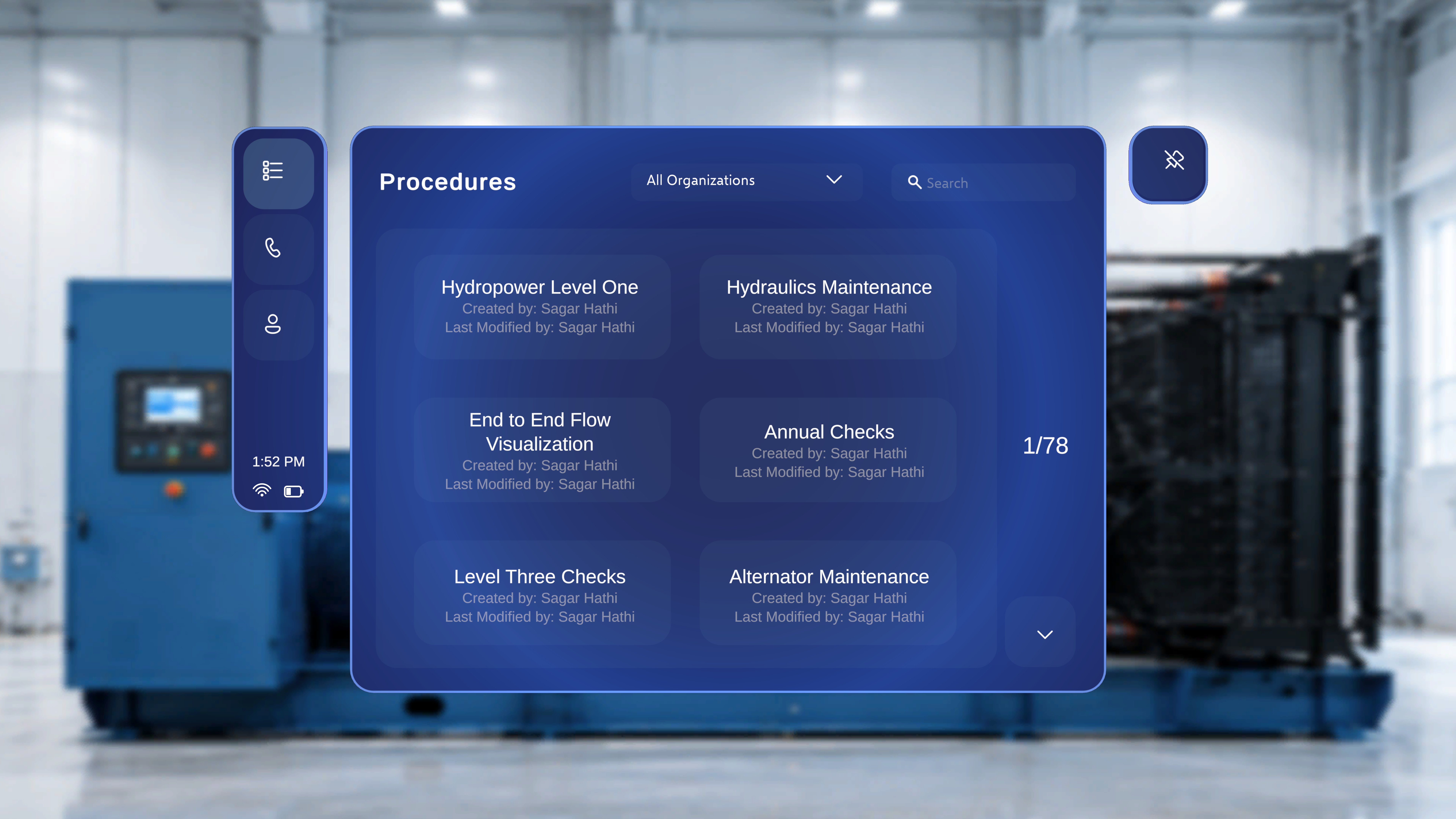 The global Procedures panel with the Follow Me pin button in its OFF state — the pin has a slash through it.