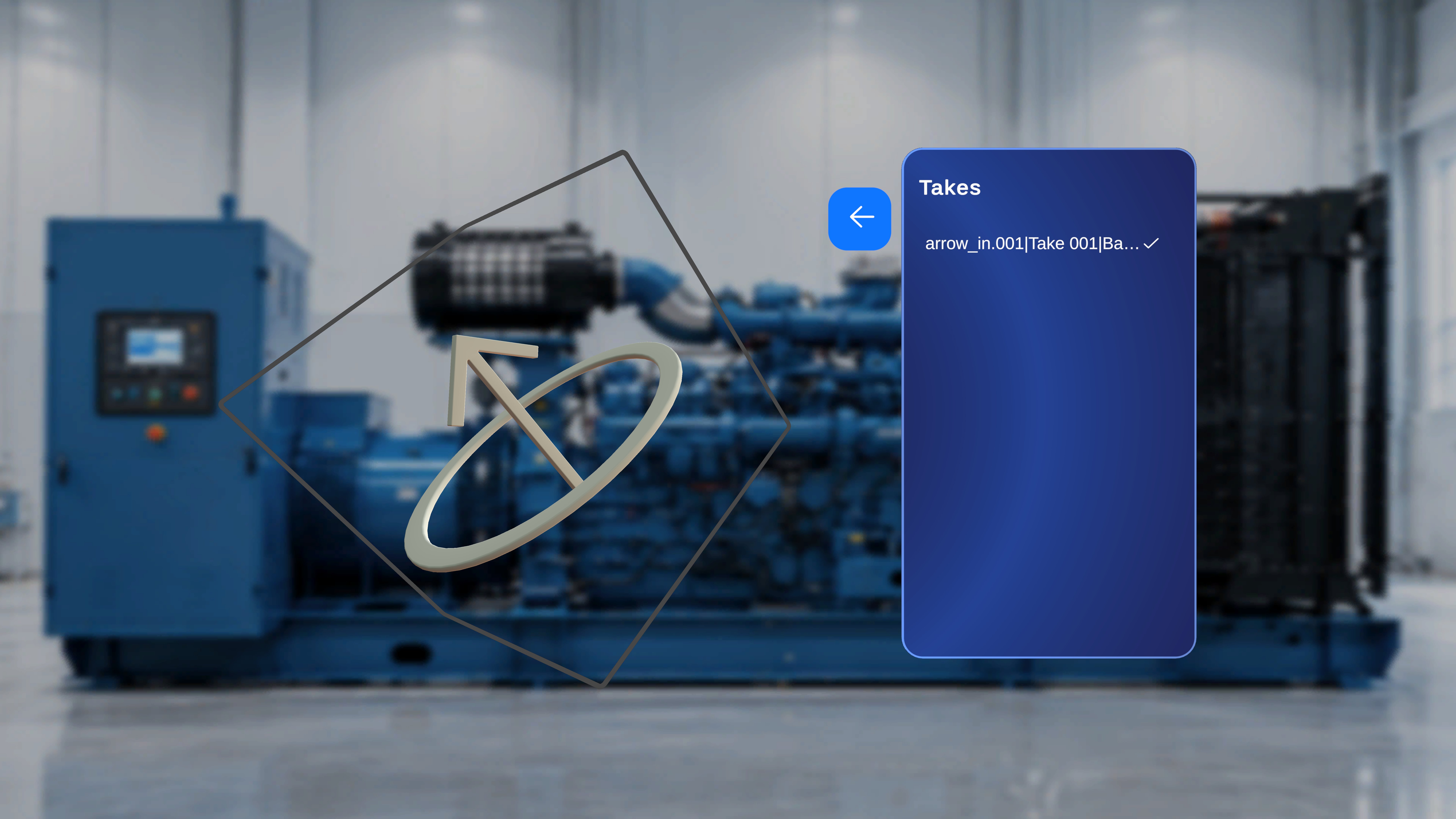 Animation settings panel with the Takes dropdown expanded showing available animation takes for the selected model