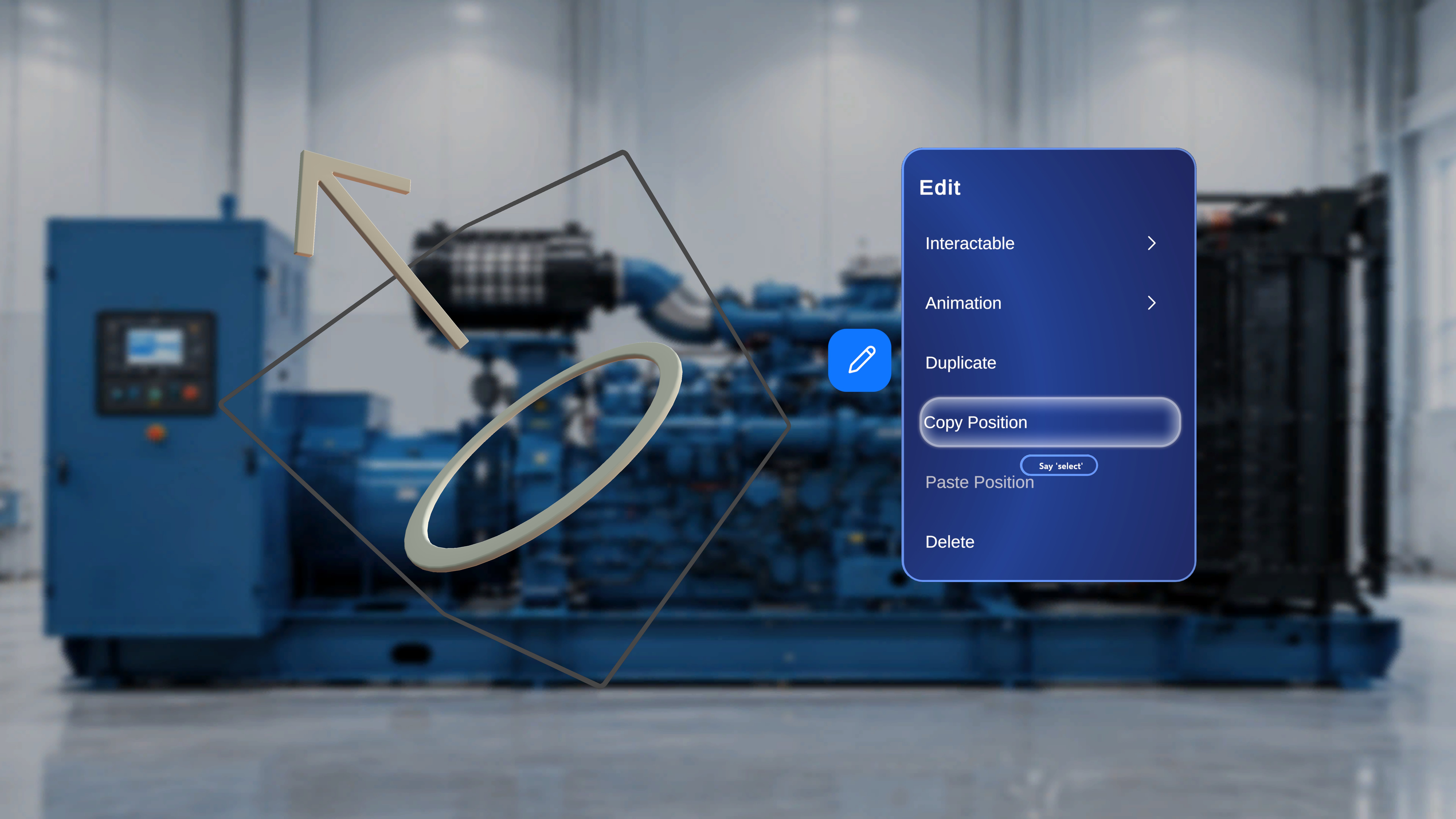 Edit menu for the selected model with the Copy Position option highlighted