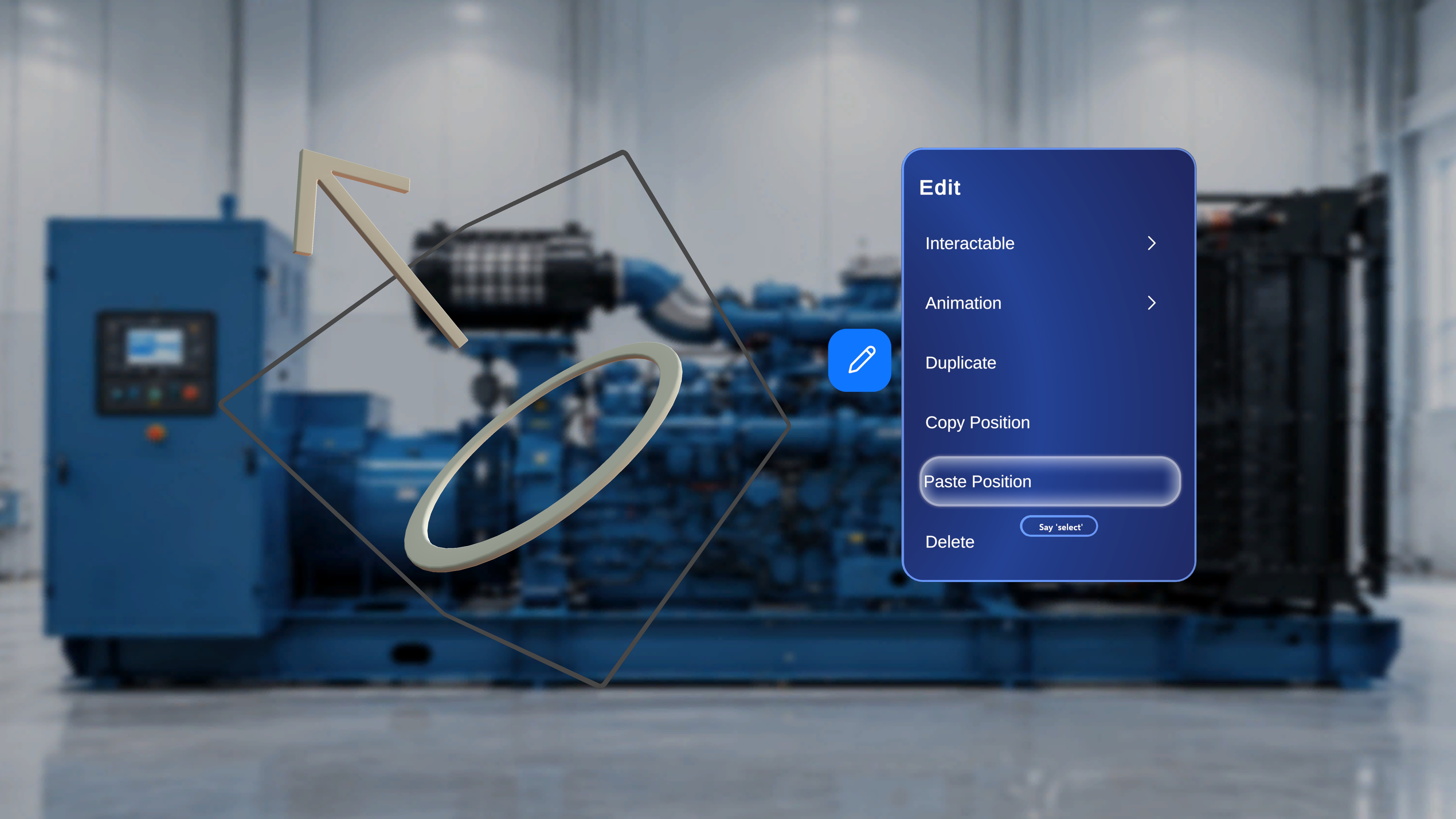 Edit menu for the selected model with the Paste Position option highlighted