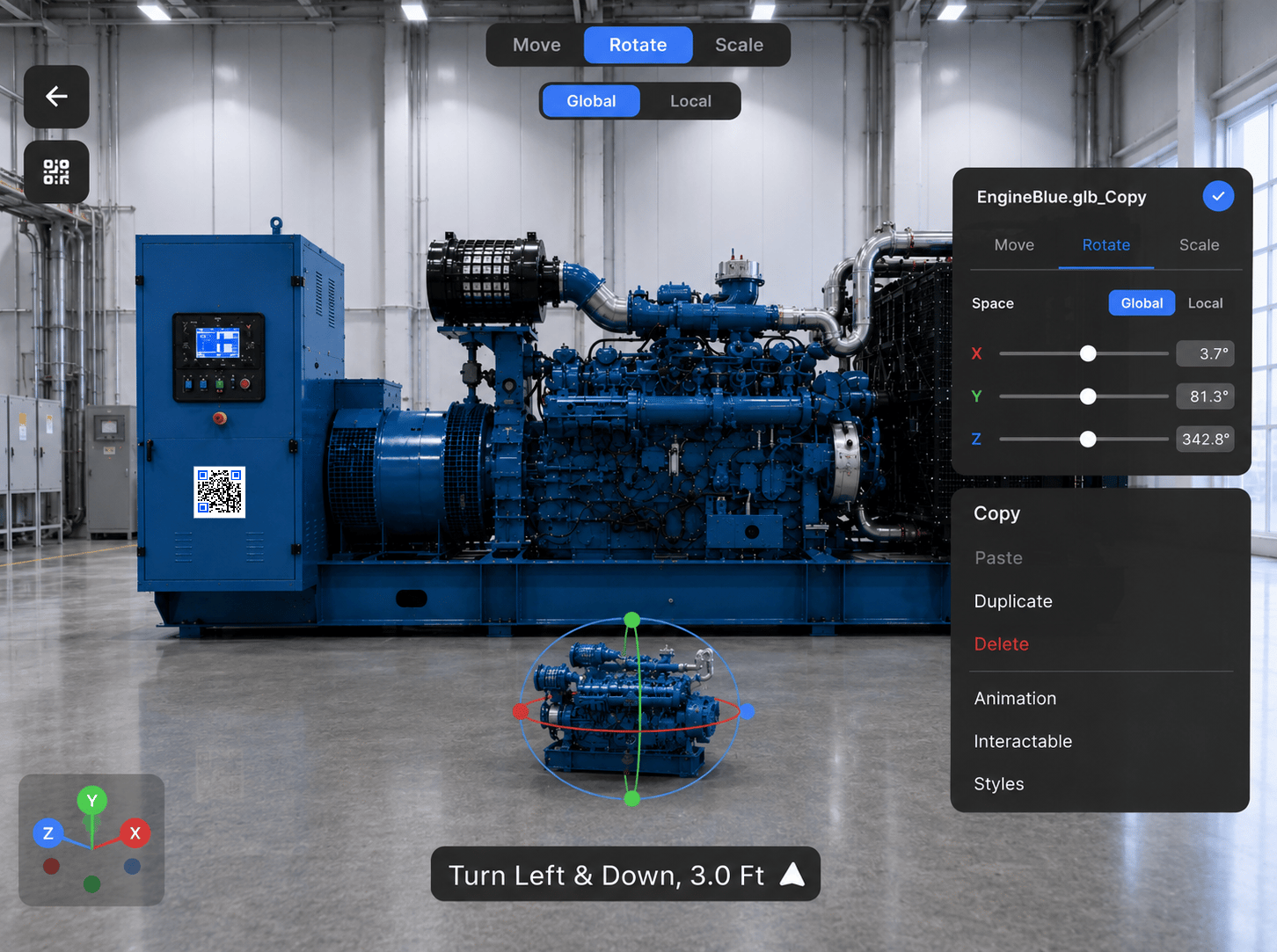 Rotate tool with rotation rings around the model