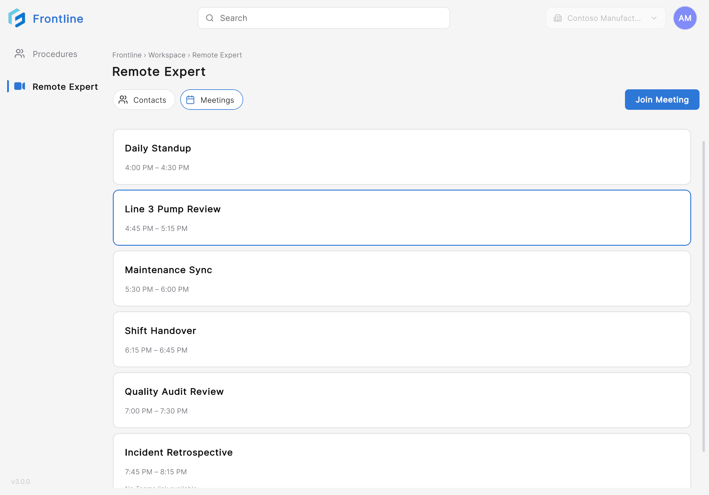 Selected meeting with the Join Meeting button