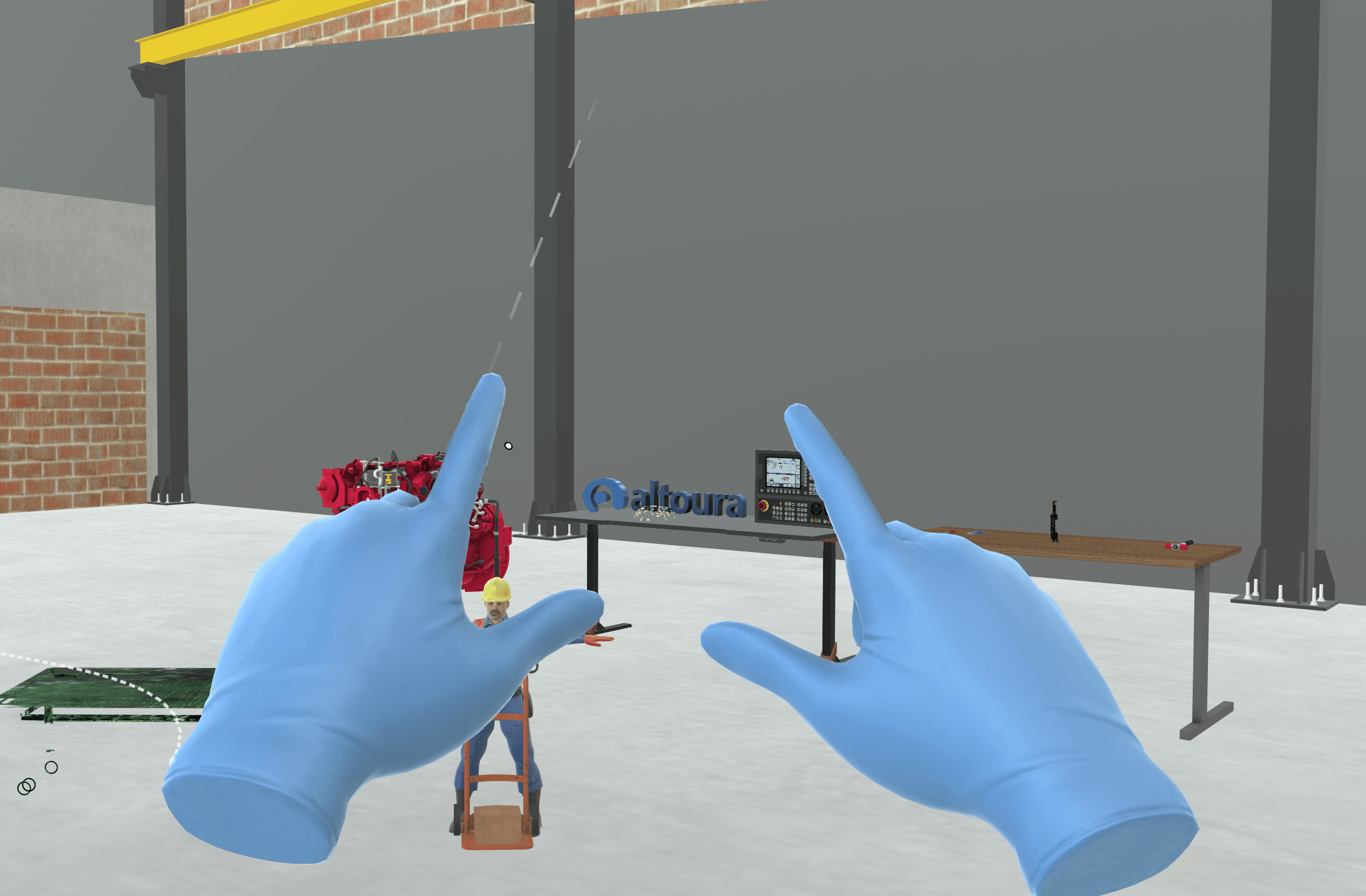 The trainee's hands shown wearing blue latex gloves