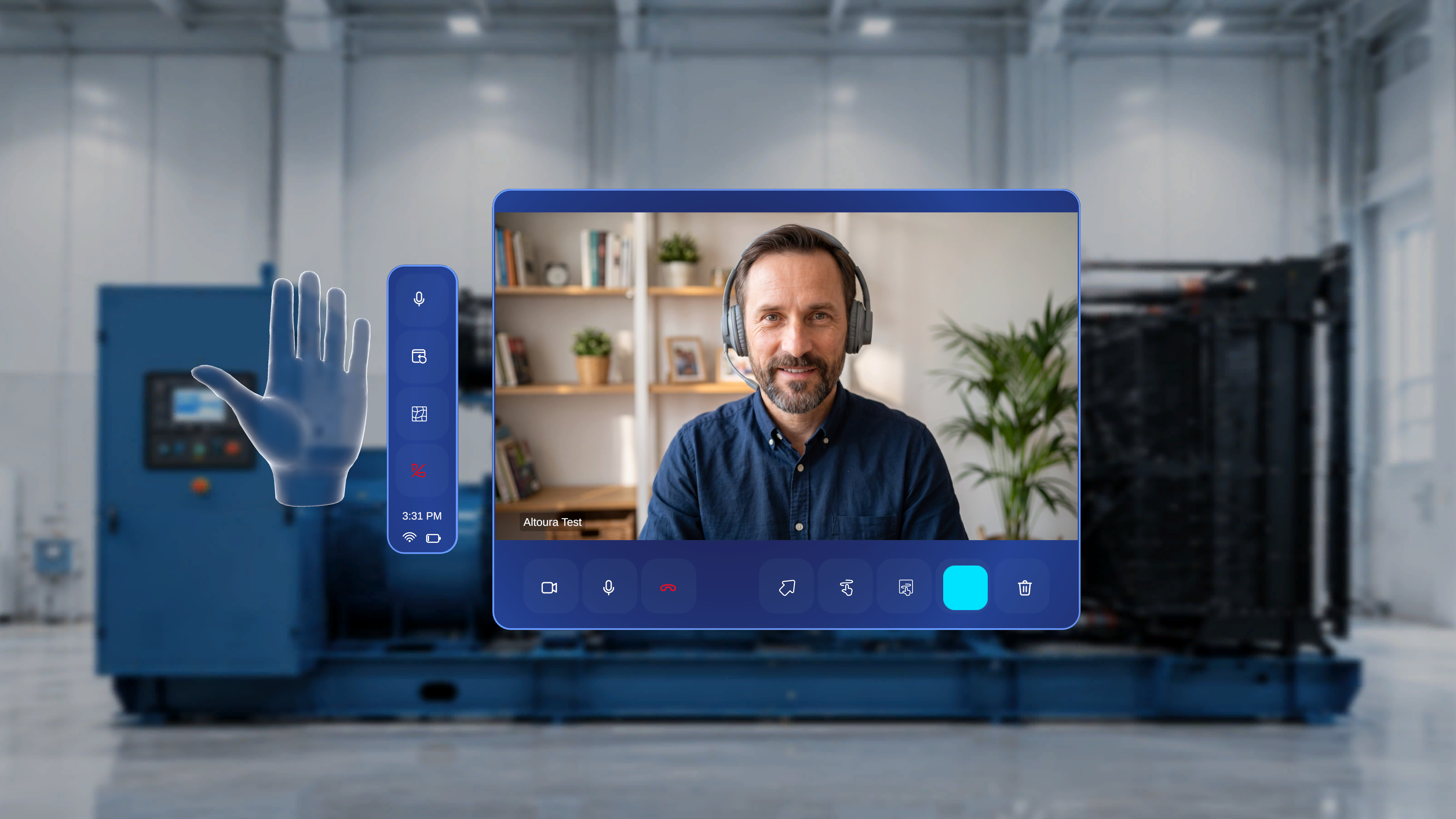 Remote Expert hand menu shown next to the call panel with the expert connected