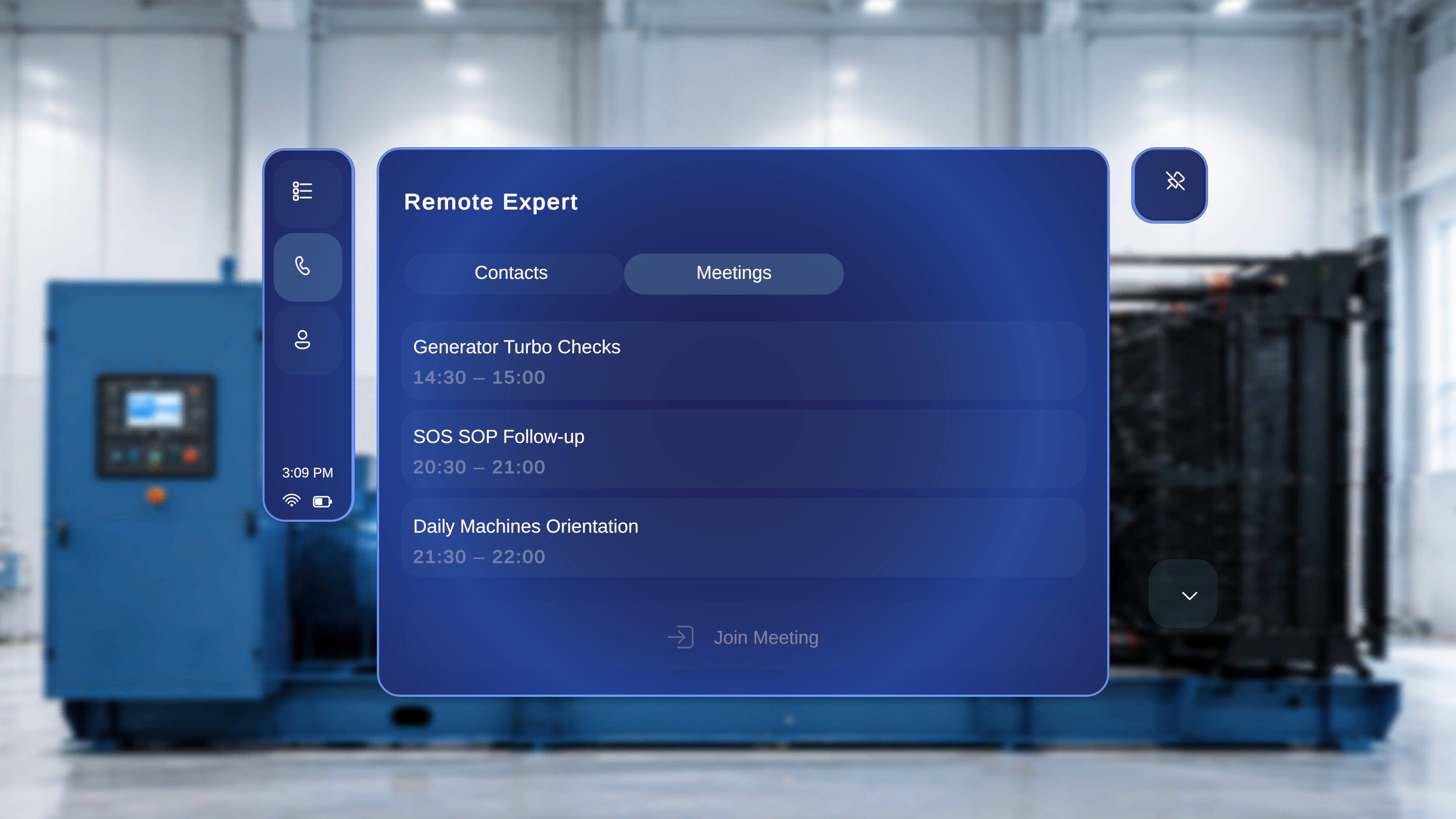 Remote Expert Meetings tab displaying the list of scheduled Microsoft Teams meetings