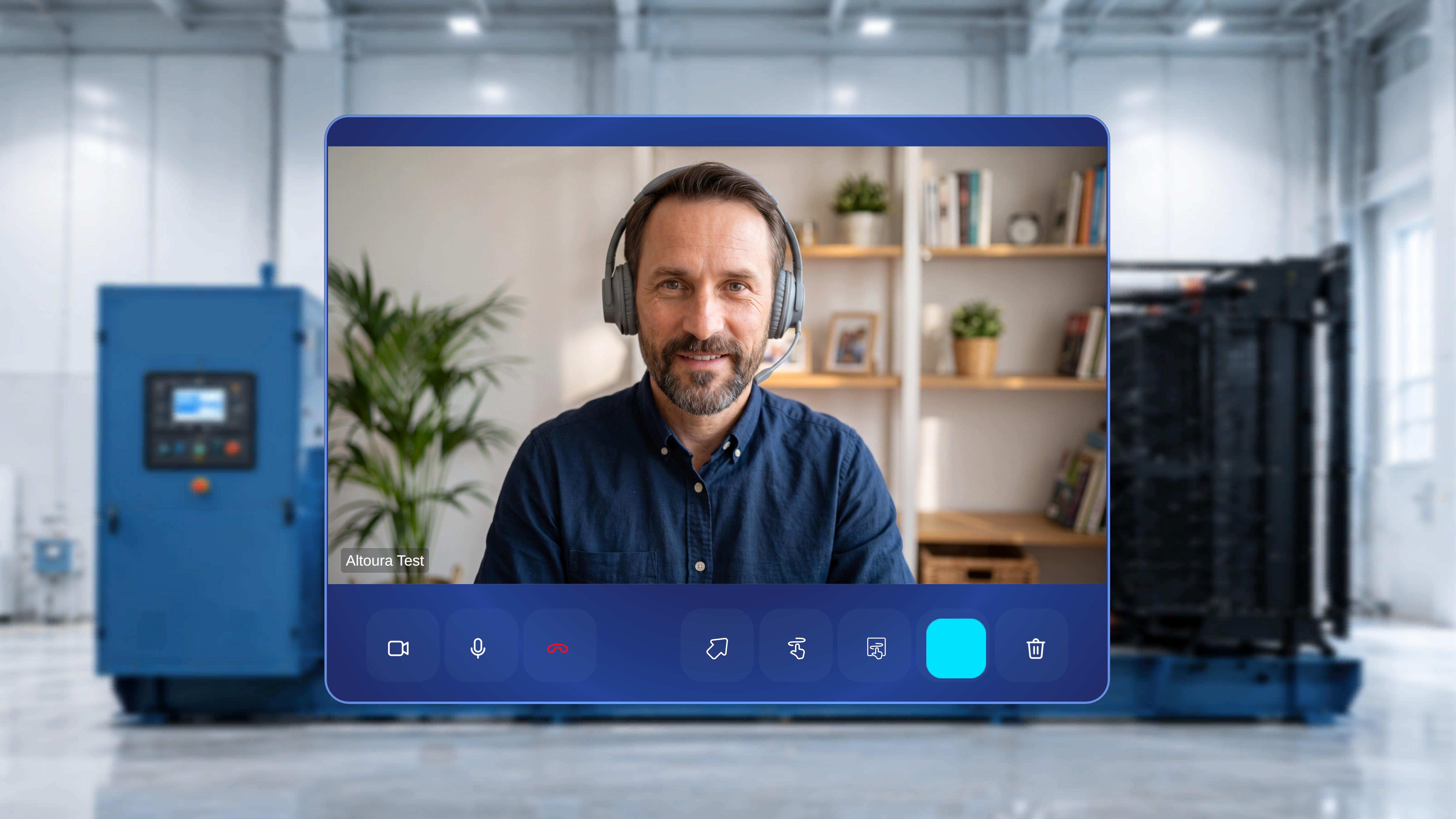 The Remote Expert call panel on the HoloLens after the expert has joined from Microsoft Teams — the expert's video feed appears in the panel, with the call control bar at the bottom.