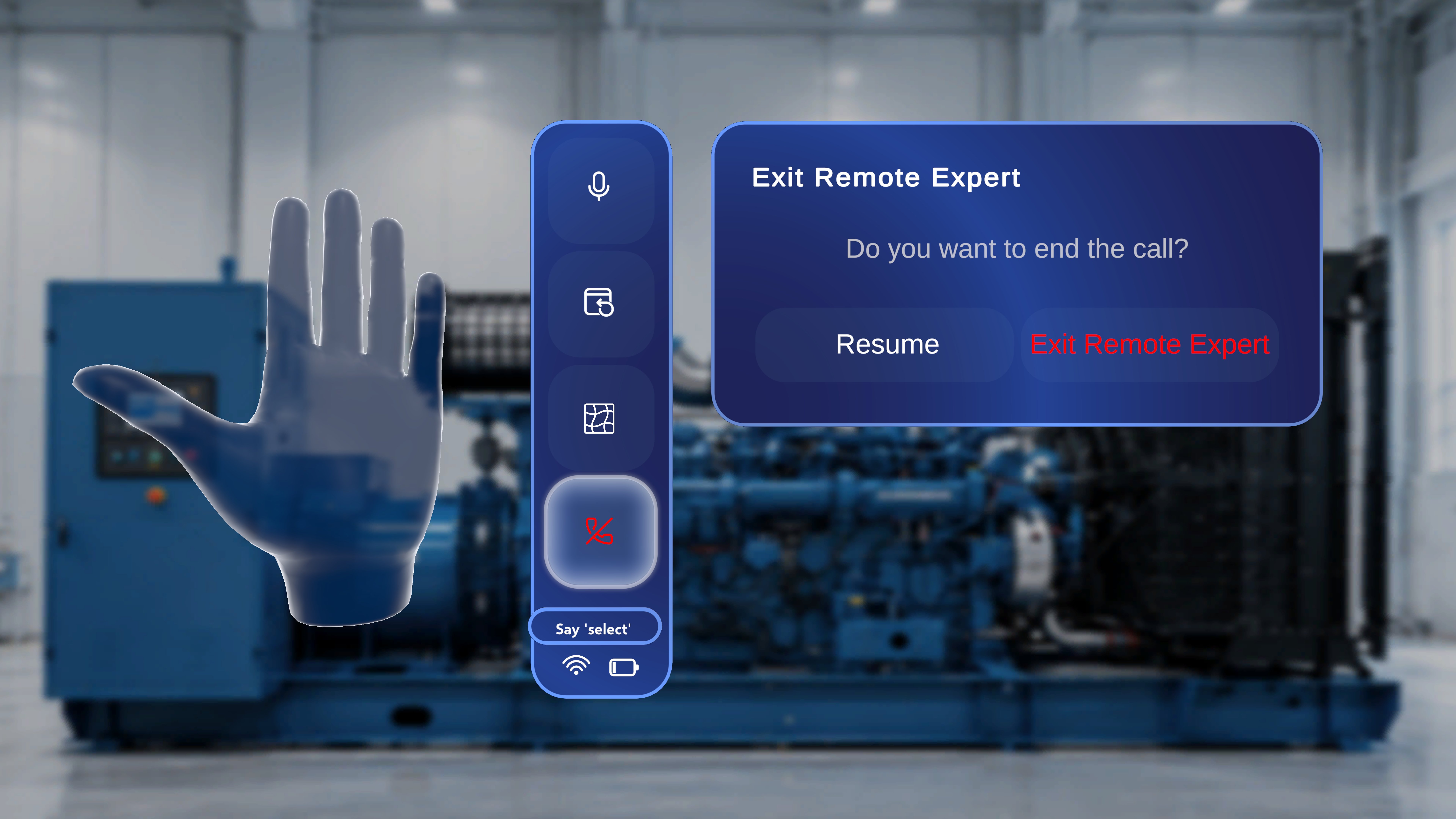 Exit Remote Expert confirmation dialog with Resume and Exit Remote Expert options