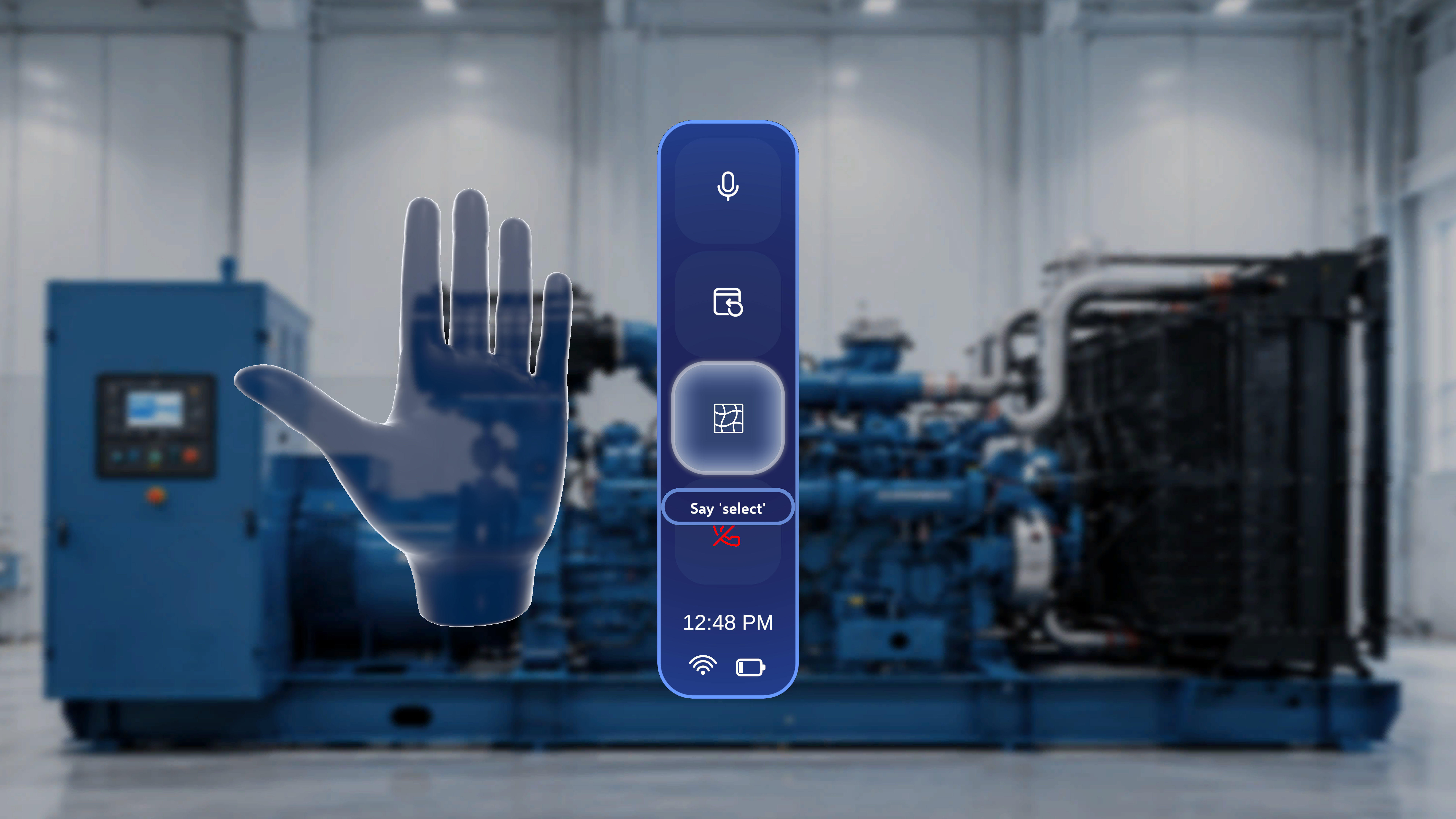 Remote Expert hand menu with the Mesh (spatial mesh overlay) button highlighted (third from top)