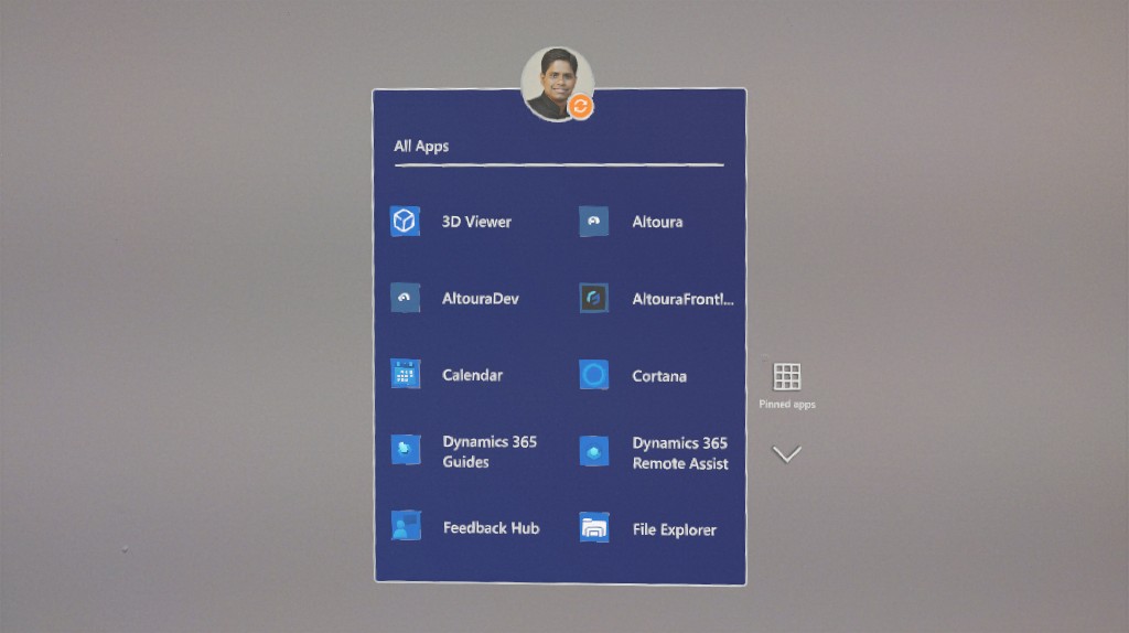 HoloLens 2 All Apps list showing Altoura Frontline