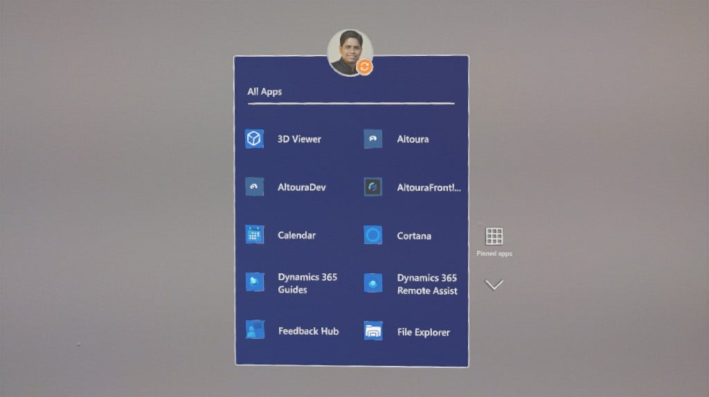 HoloLens 2 All Apps list showing Altoura Frontline