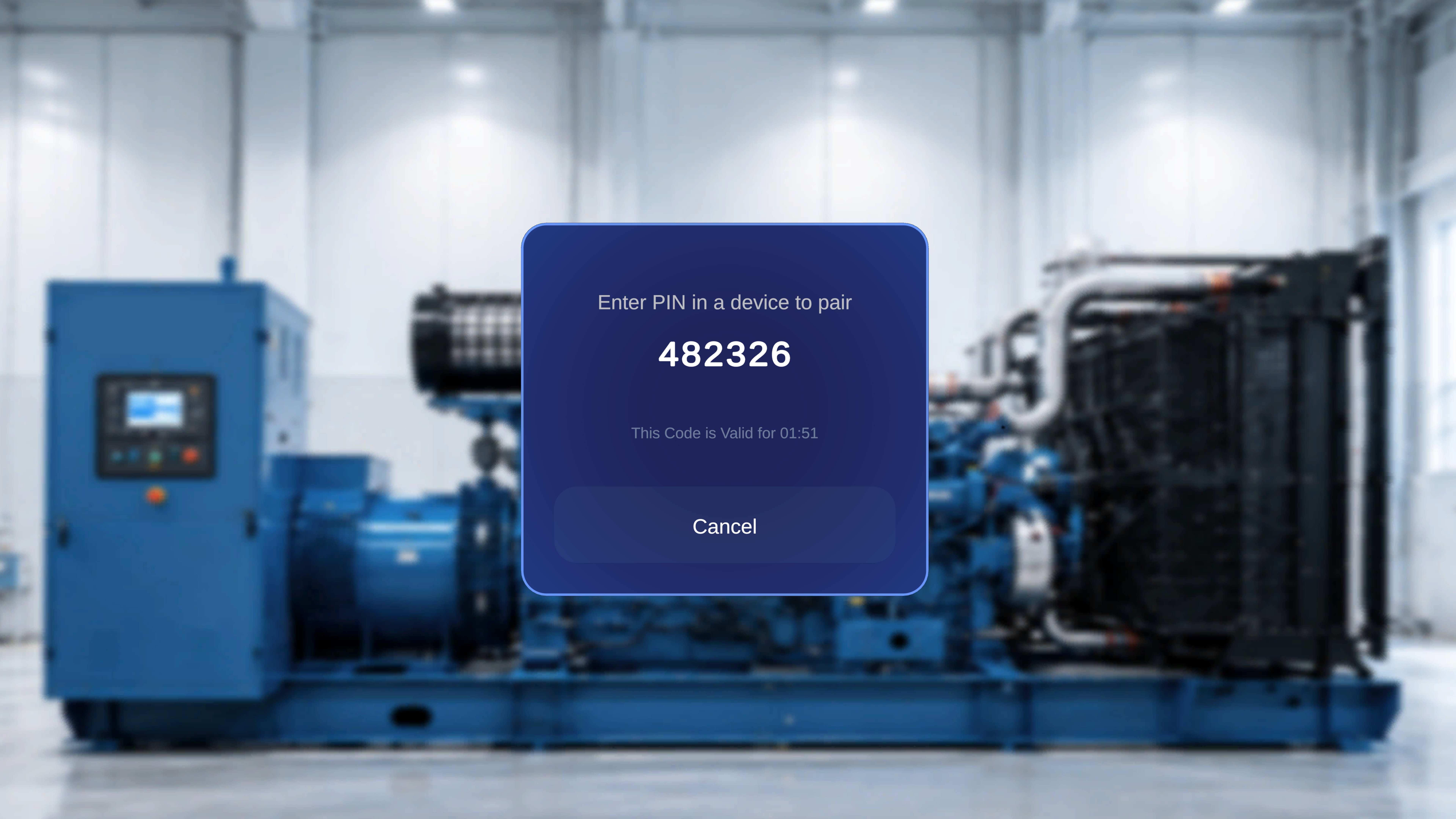 Altoura Frontline Pair Device screen showing a 6-digit PIN with a validity countdown and a Cancel button