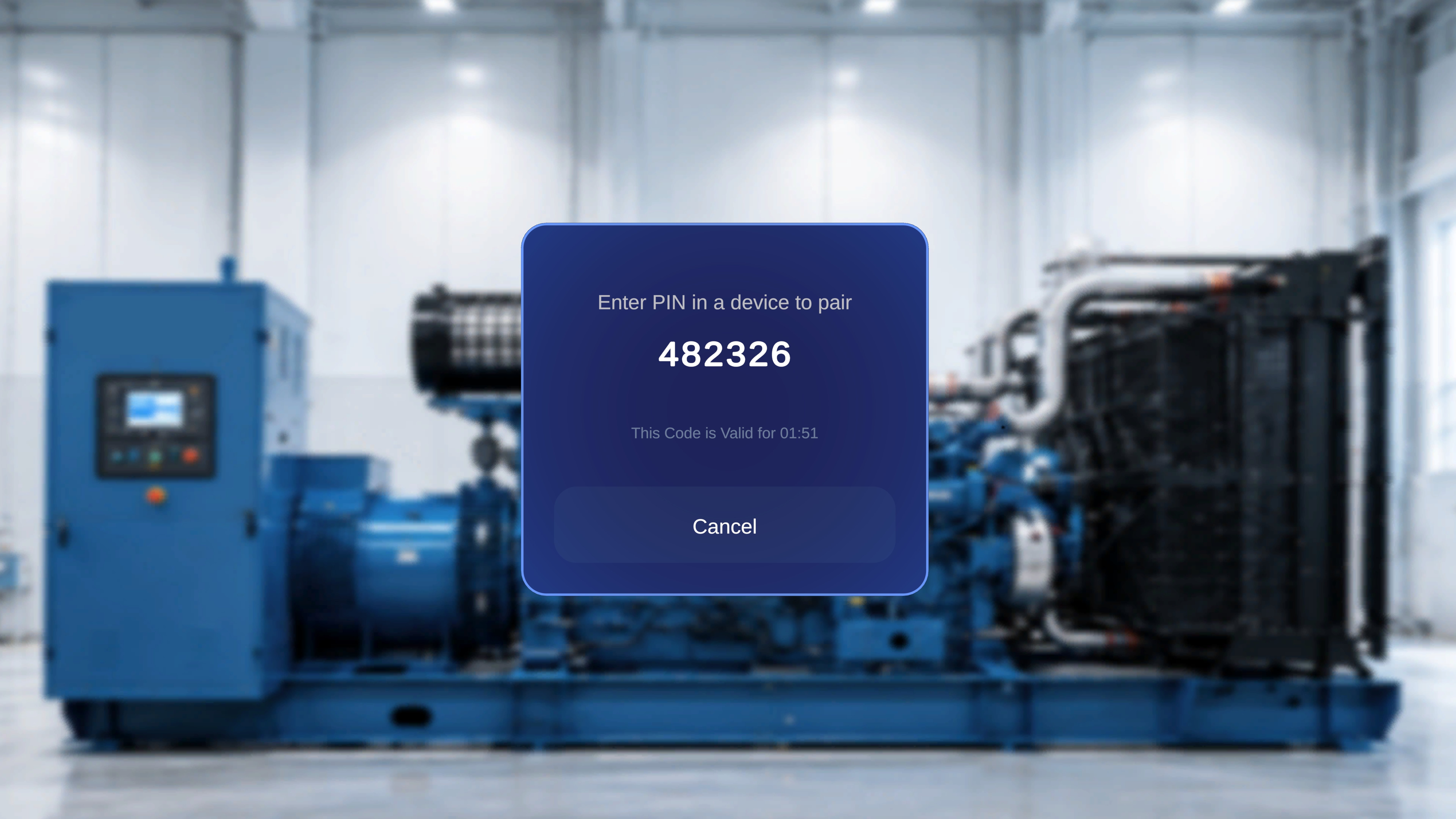Altoura Frontline Pair Device screen showing a 6-digit PIN with a validity countdown and a Cancel button