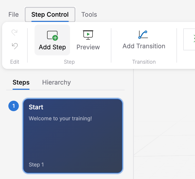 Ribbon toolbar Step group showing Add Step and Preview buttons