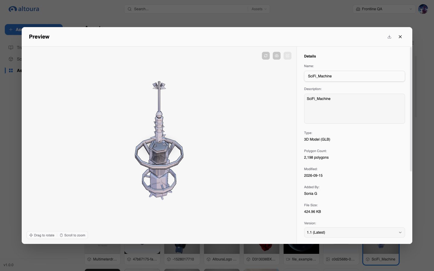 Asset preview of a 3D model with the interactive viewer on the left and the Details panel on the right