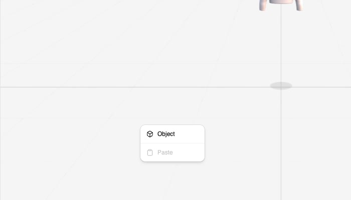 Right-click menu on the empty floor showing Object and a disabled Paste item