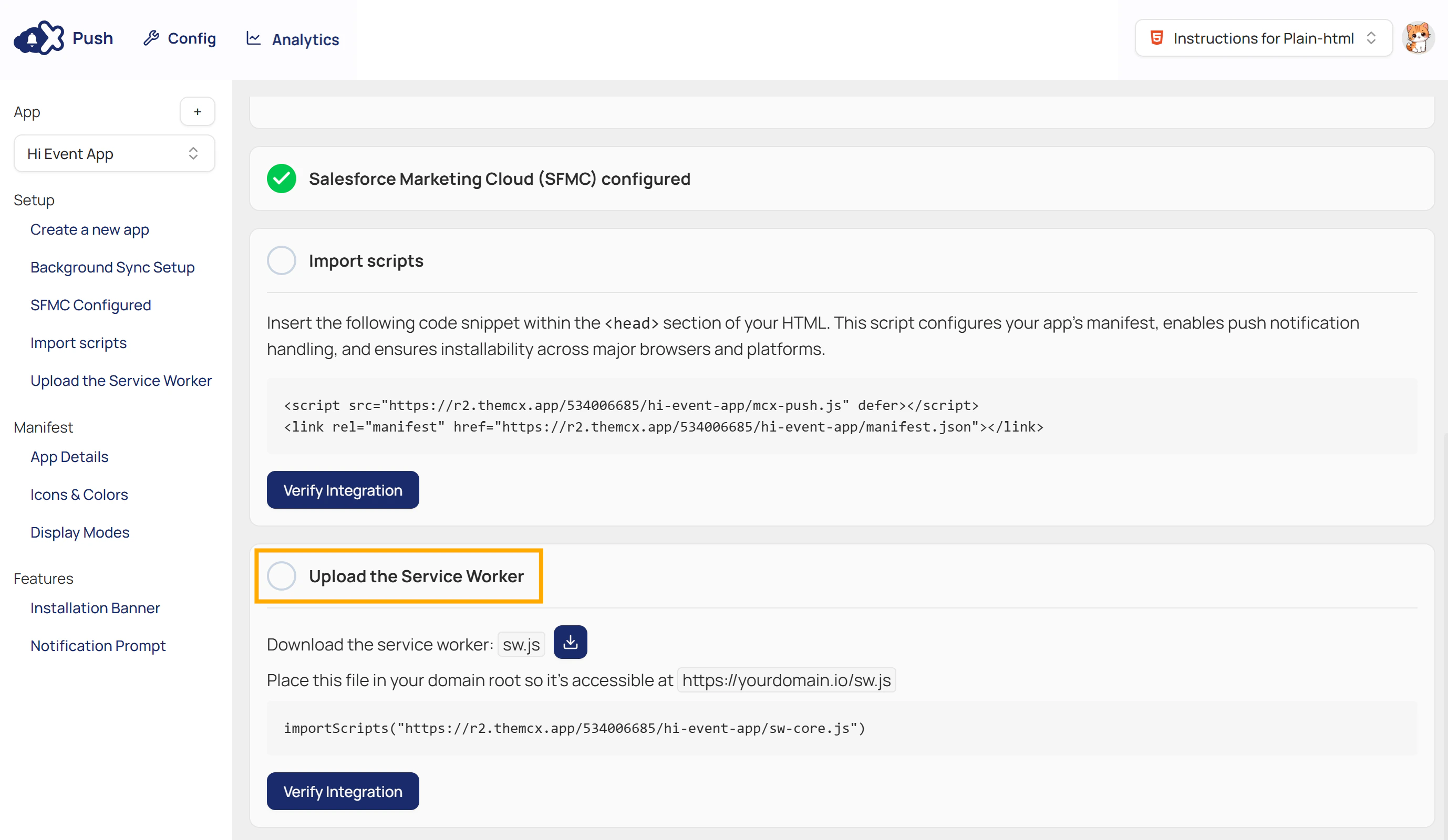Mark the Upload Service Worker checkbox
