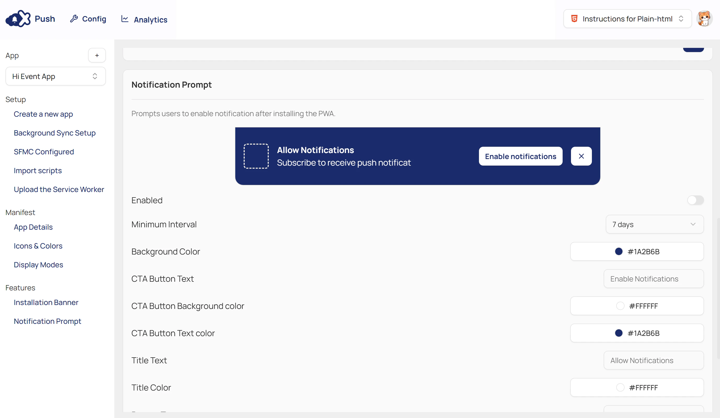 Configure Notification Prompt
