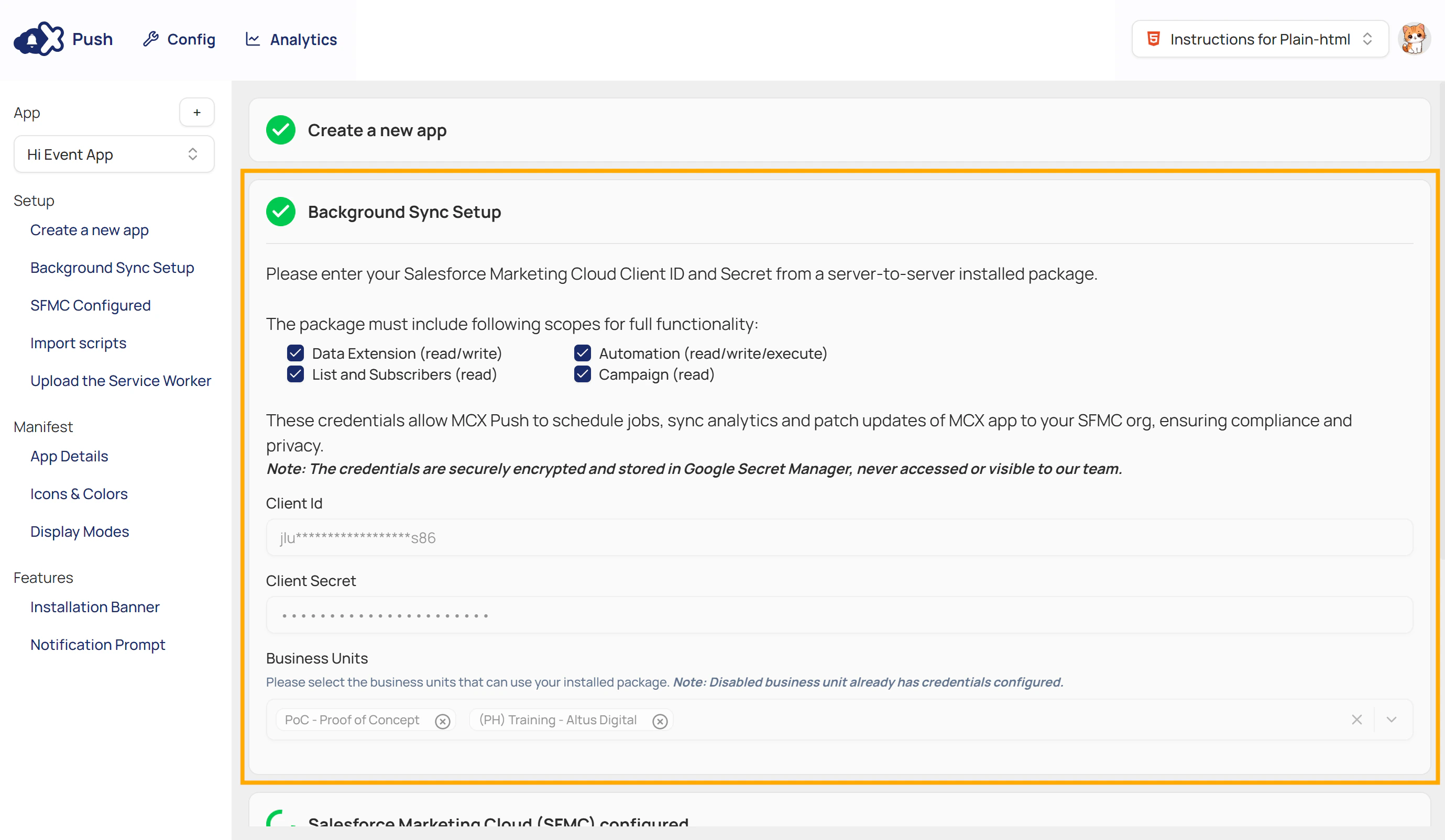 Go to Background Sync Setup