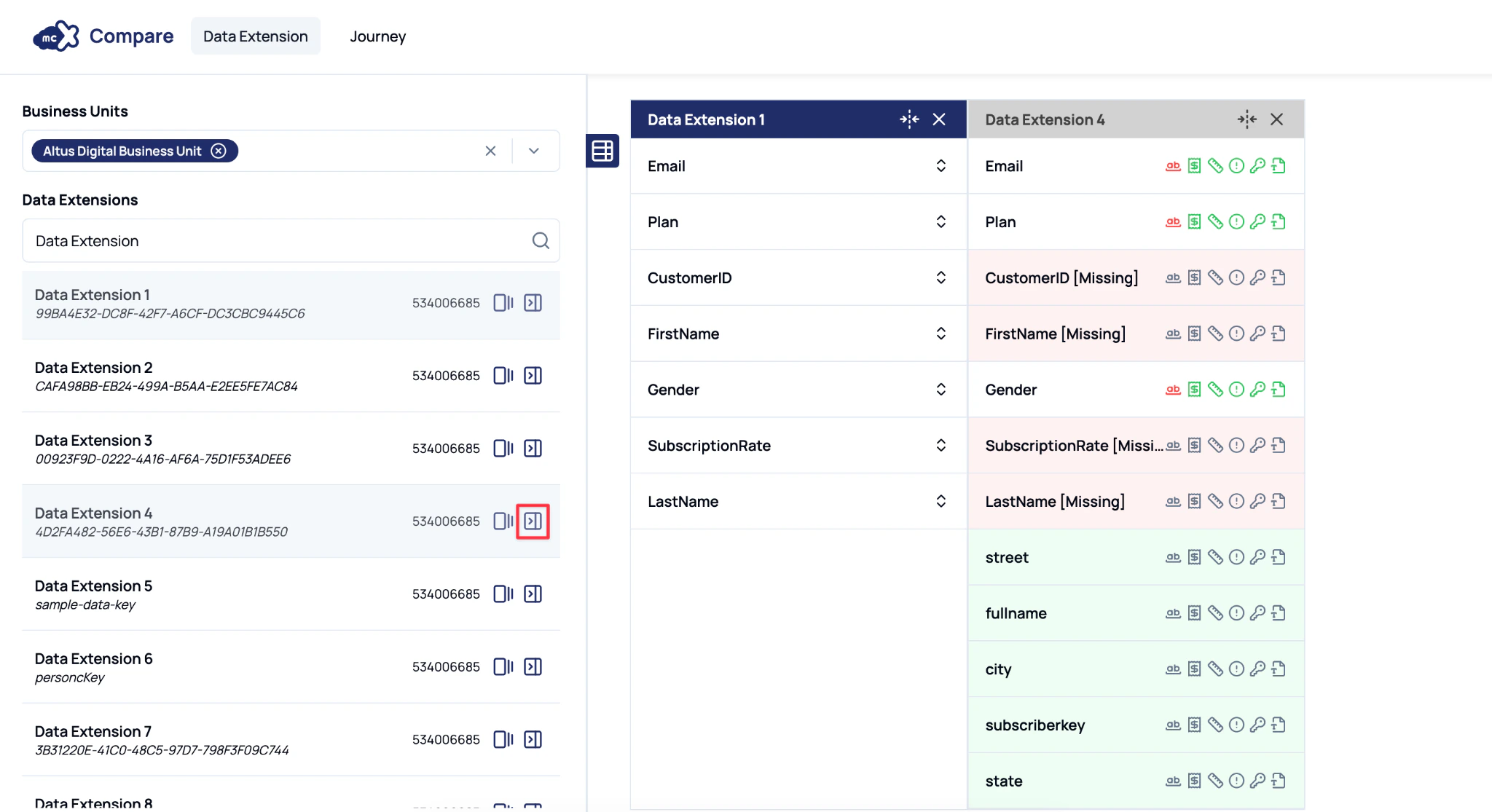 Click 'Compare with Selected' icon