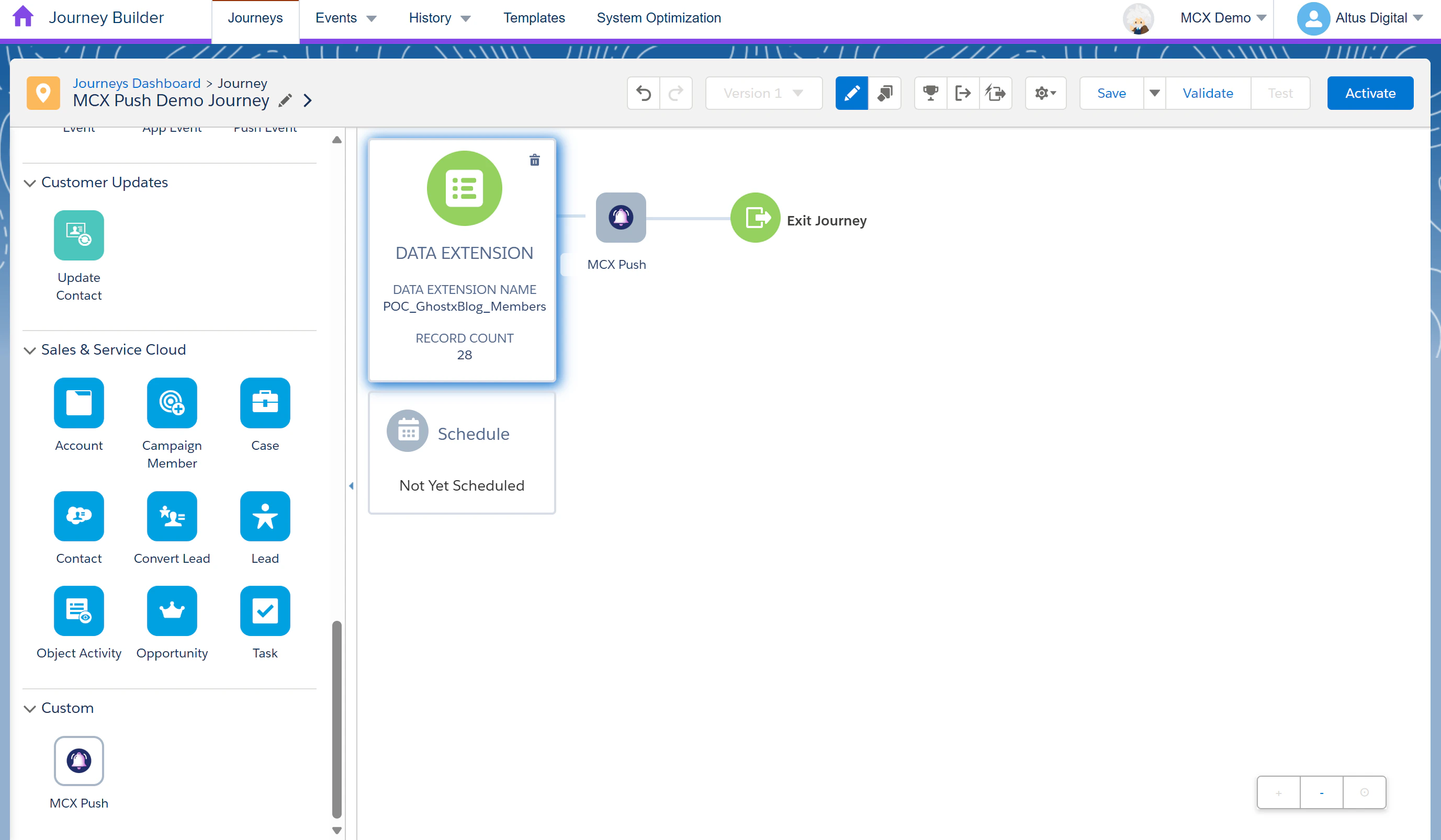 Drag MCX Push custom activity