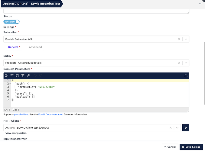 Ecwid connector screenshot 2
