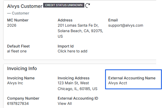 External Accounting Name field on Customer profile