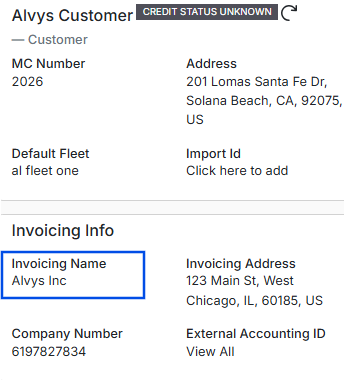 Invoicing Name on Customer Profile
