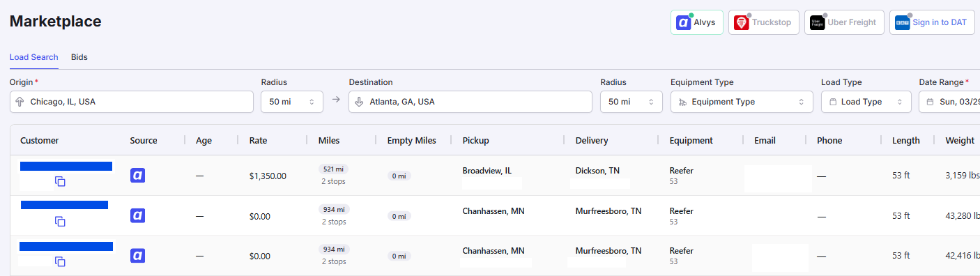 Marketplace search page.