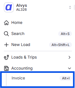 Invoice tab in Alvys