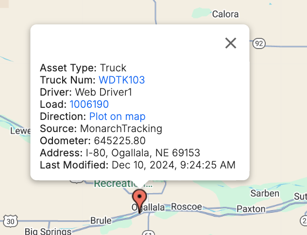 Asset Map showing all Monarch-tracked truck locations in a consolidated view