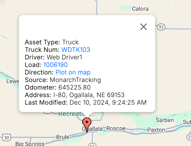 Asset Map showing all Monarch-tracked truck locations in a consolidated view