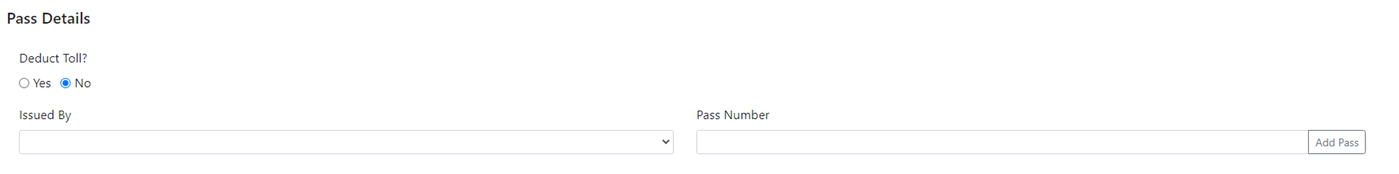 This image shows the Pass Details section of a truck profile with the Issued By field set to PrePass and the Pass Number field.
