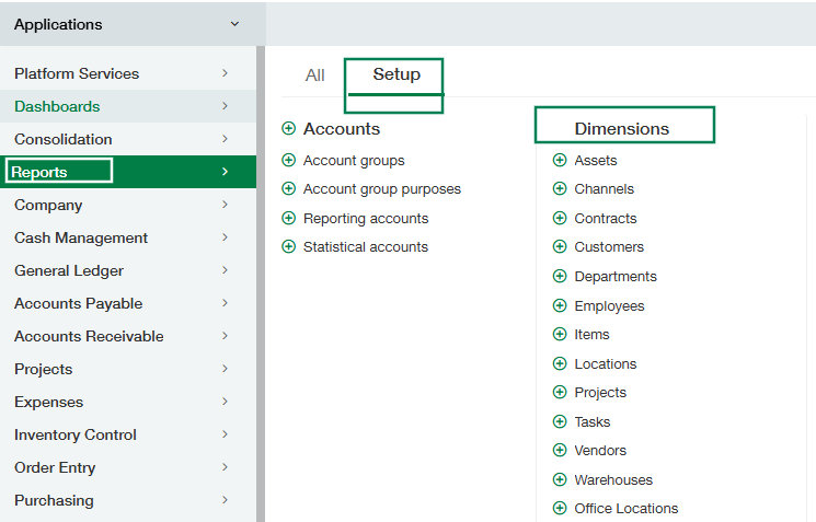 The dimension values list in Sage Intacct showing the Add button.