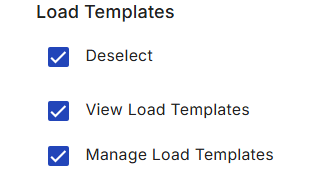 Image Displaying Load Templates permissions on a sample user profile