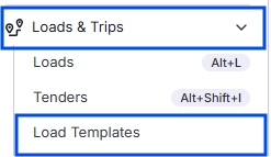 Load Templates page accessed from the Loads navigation, with the template library list and a button to create a new load from a template.