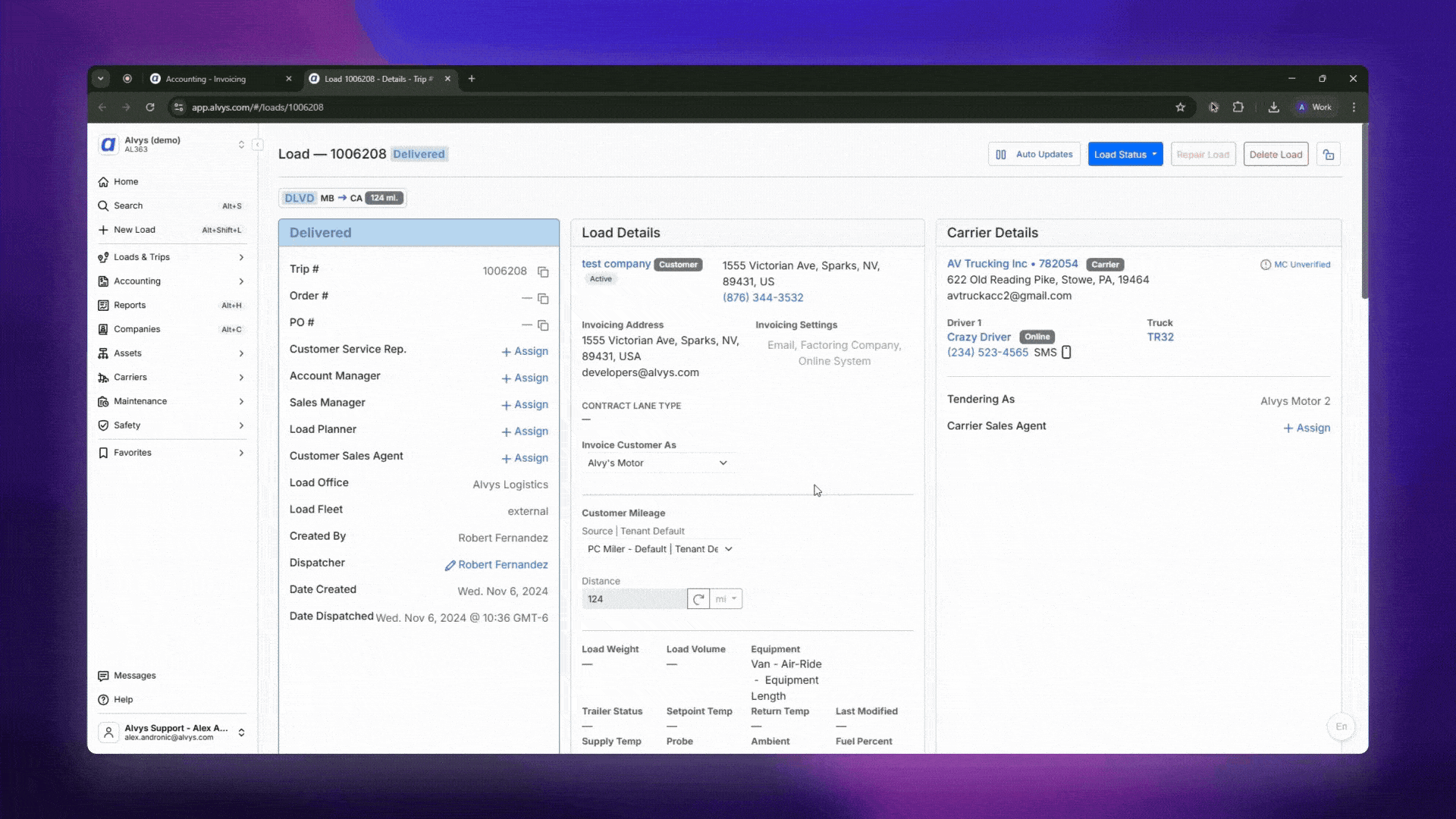 Screen recording of opening a load, clicking Manage, and selecting Release