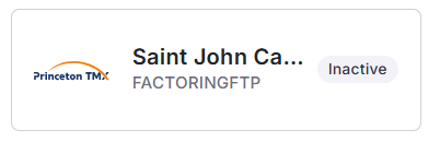 Integrations page showing Factoring section expanded with Saint John Capital “Inactive” button visible