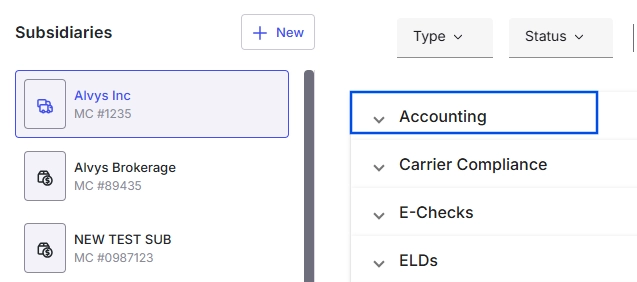 Integrations page with Accounting section highlighted