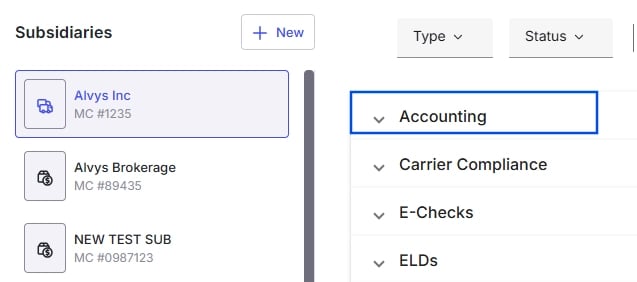 Integrations page with Accounting section highlighted