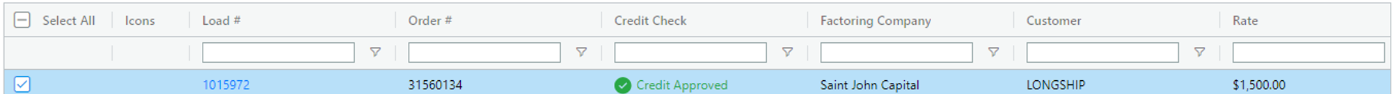 Image displaying load selection for factoring batch