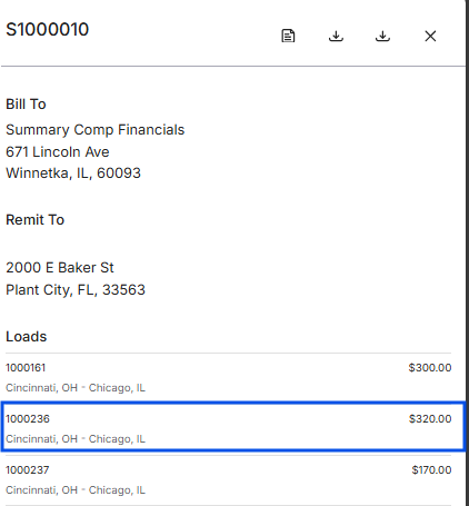 Load number listed in the summary invoice