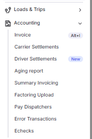 Paystub list in a driver profile