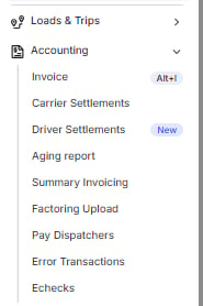 Paystub list in a driver profile