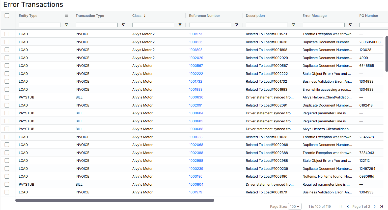 Image showing Alvys error Transactions Page