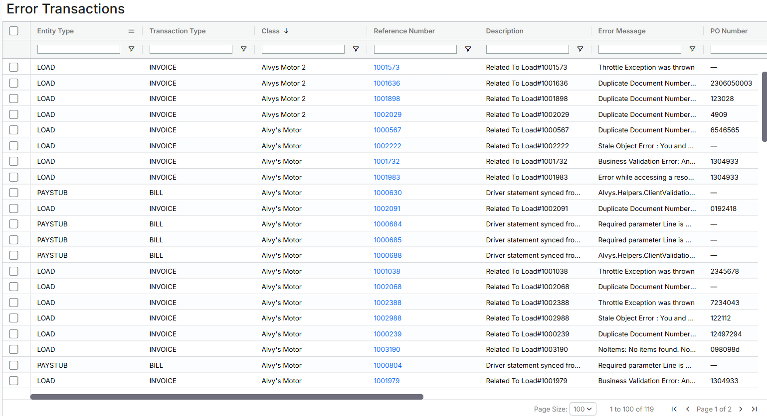 Image showing Alvys error Transactions Page