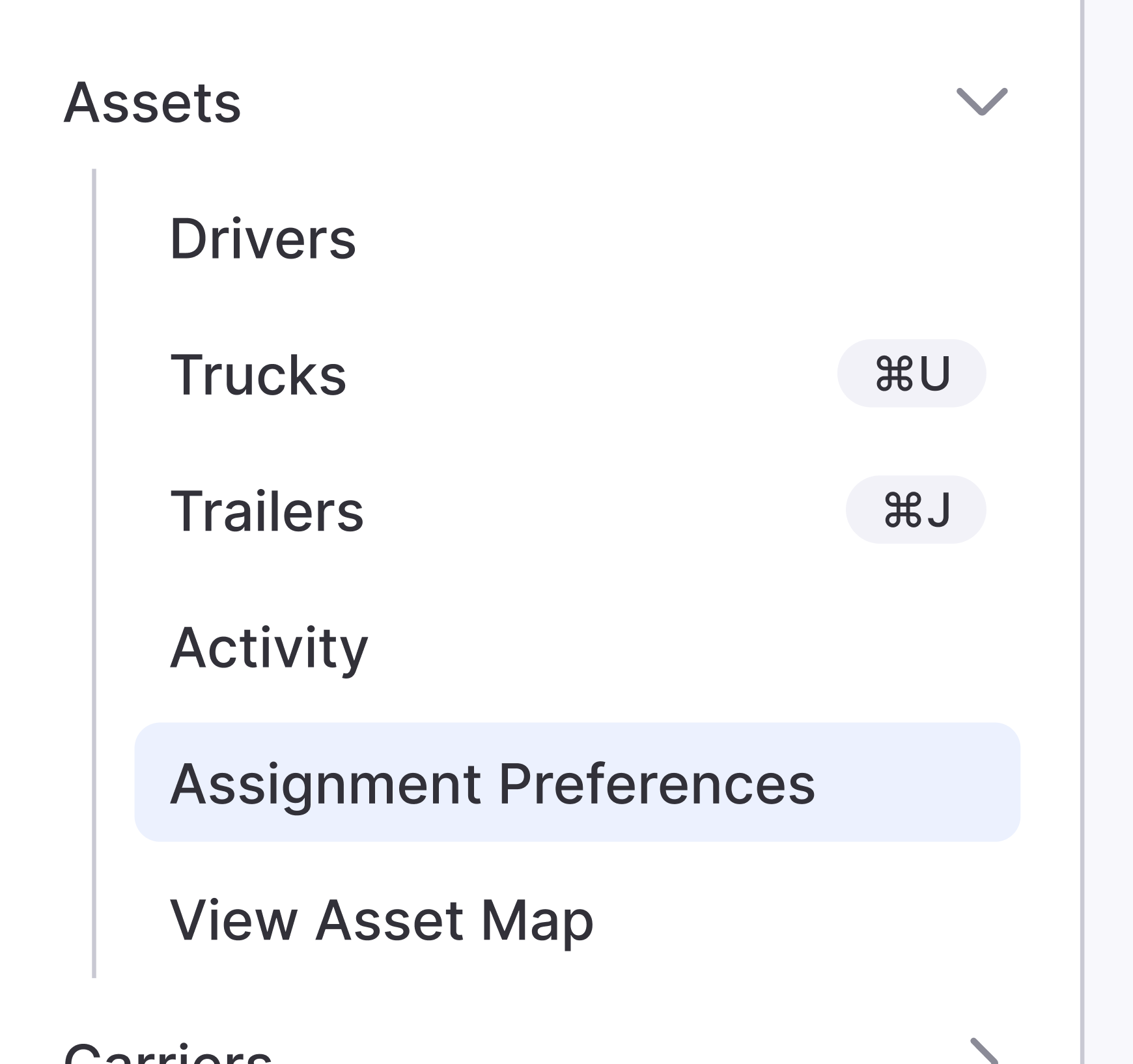 Screenshot of Assignment Preferences list view.