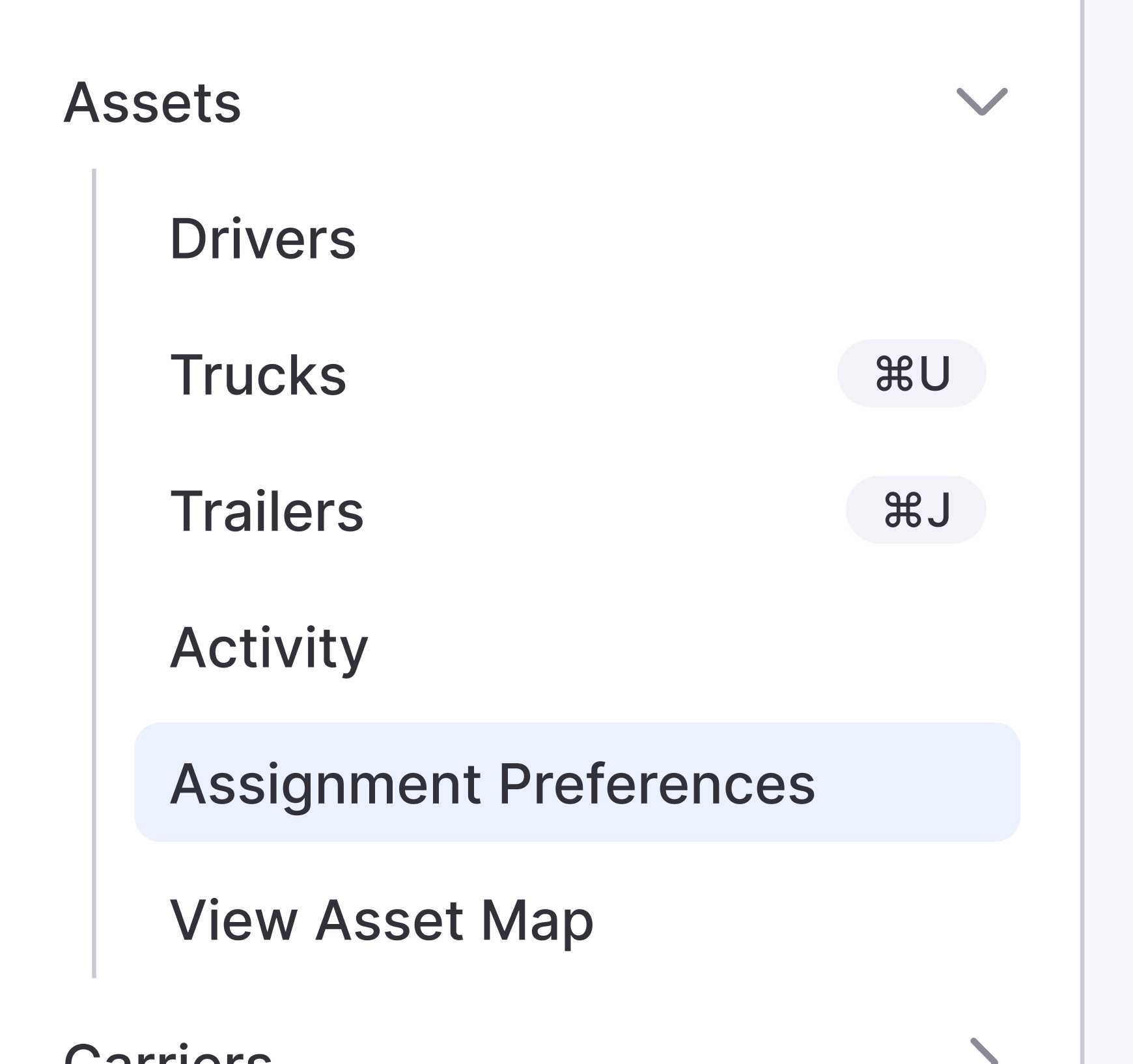 Screenshot of Assignment Preferences list view.